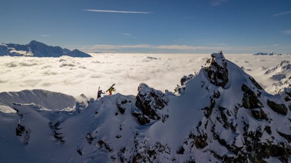 Duo Hiking Mountain To Get To Ski Slope on French Alps