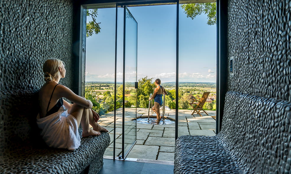 full spa amenities - steam room with a view