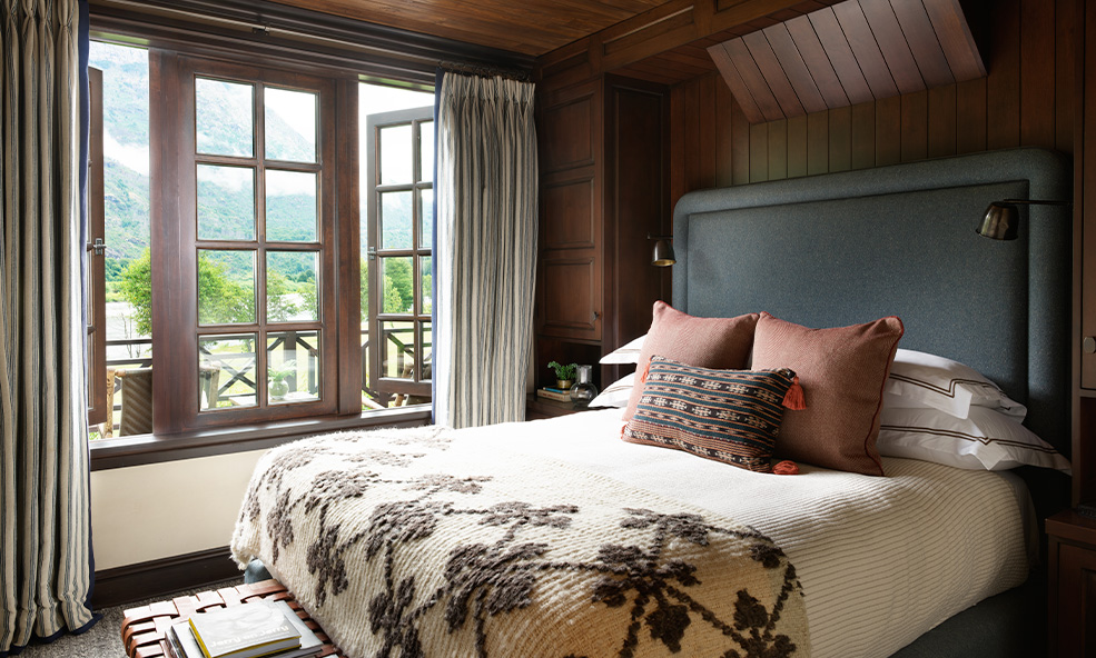 Bedroom at Rio Palena Lodge with Patagonia river views