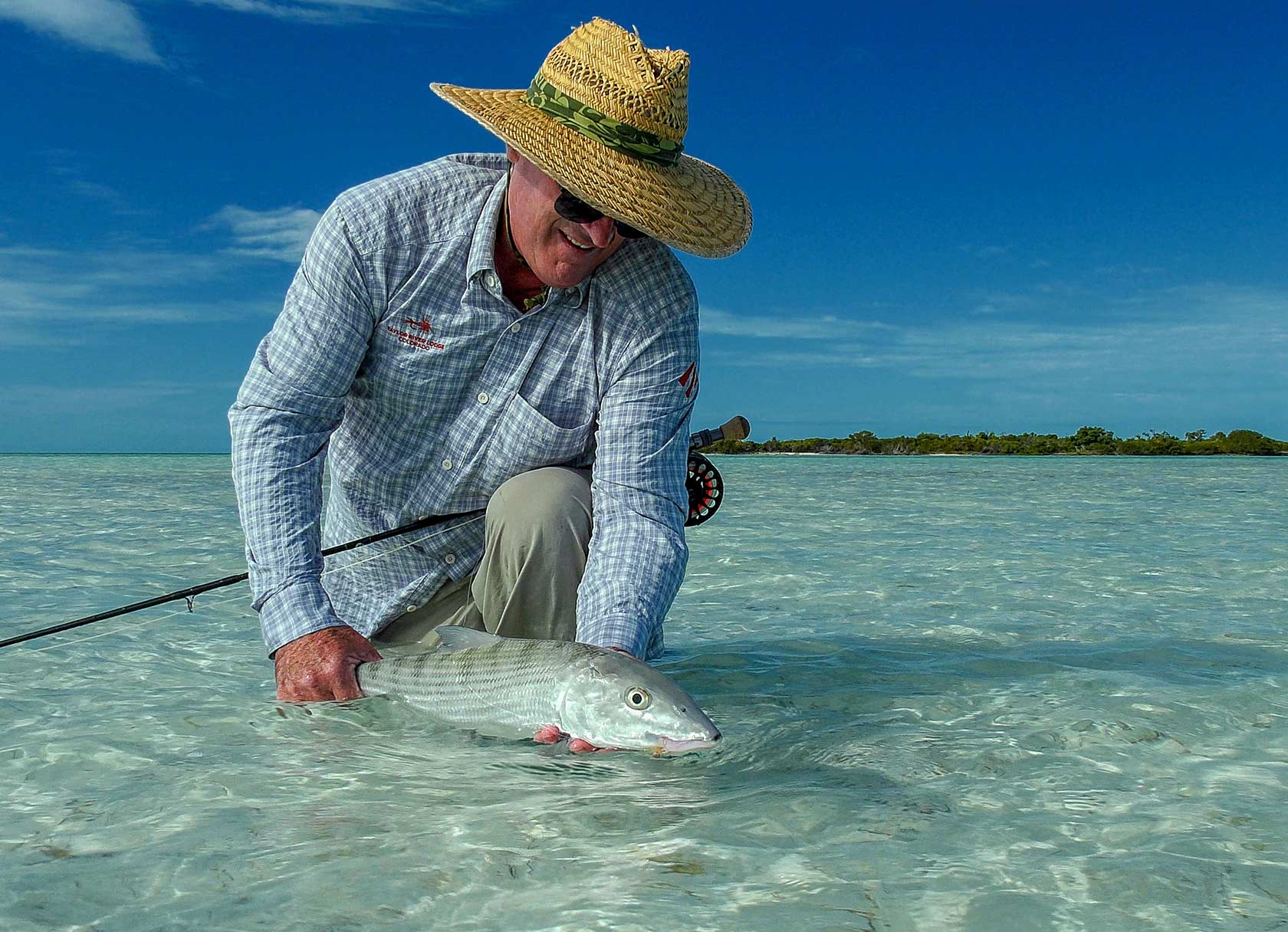 Brian O'Keefe fishing near Andros, Bahamas on saltwater angling adventure