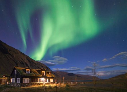 Northern Lights over Deplar Farm in Northern Iceland