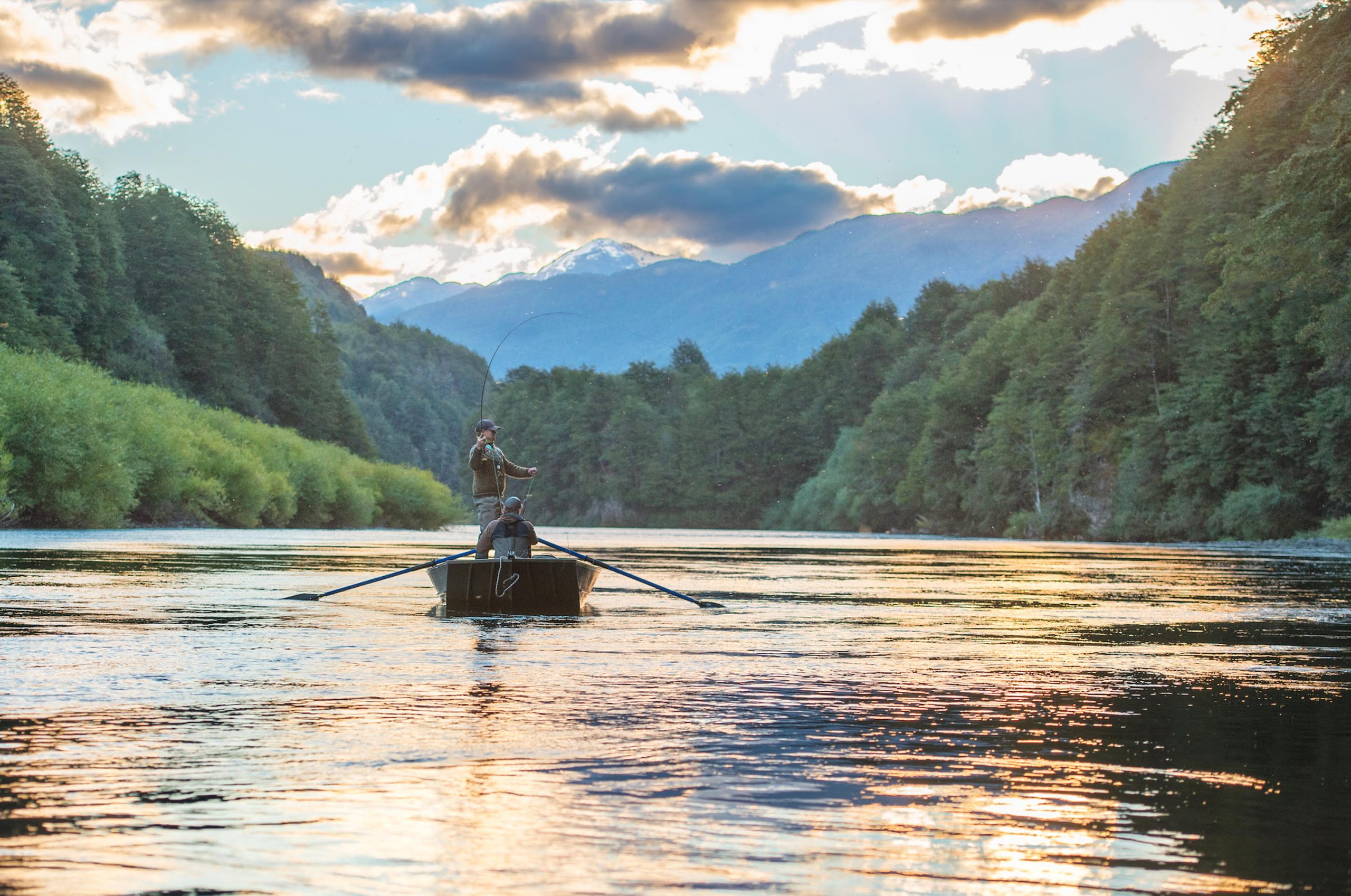 Two anglers on a Patagonia River near Los Lagos, Chile and Eleven Experience's Rio Palena Lodge