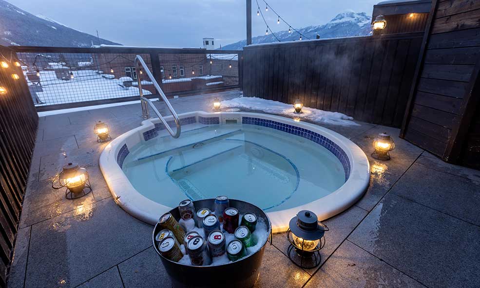 hot tub at eleven revelstoke lodge, revelstoke, british columbia, canada